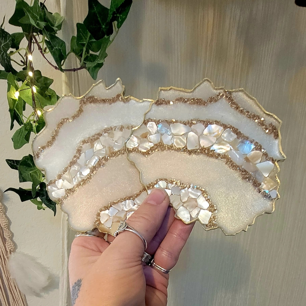 Opal Sea Shell Champaign Resin Coasters